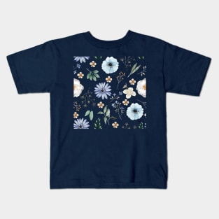 Midnight Bloom Flower Pattern Kids T-Shirt